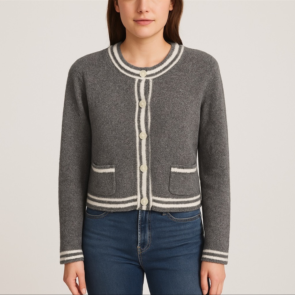 American Eagle Gray Knit Button Front Cardigan Sweater Women’s Large Soft - Picture 2 of 7